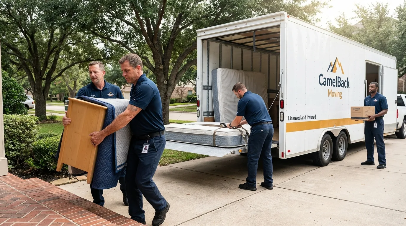 Crew loading residential truck for cross-state move from Milbank, SD